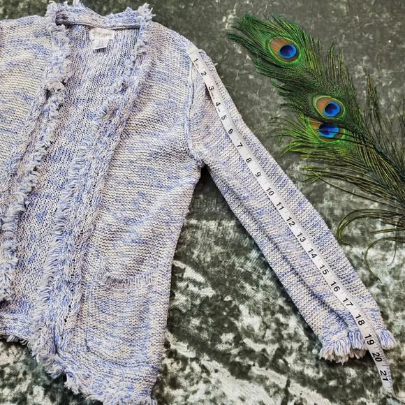 Motherhood Maternity Blue Knit Side Fringe Cardigan - Picture 4 of 5